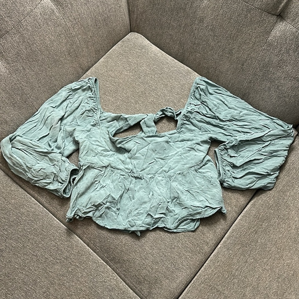 Altar’d State Size Large Teal Crop with off the shoulder long sleeves/open back